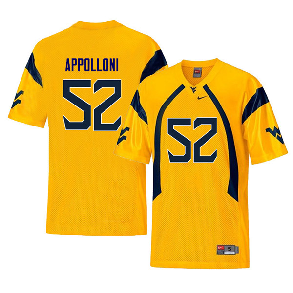 NCAA Men's Emilio Appolloni West Virginia Mountaineers Yellow #52 Nike Stitched Football College Throwback Authentic Jersey KJ23M83RE